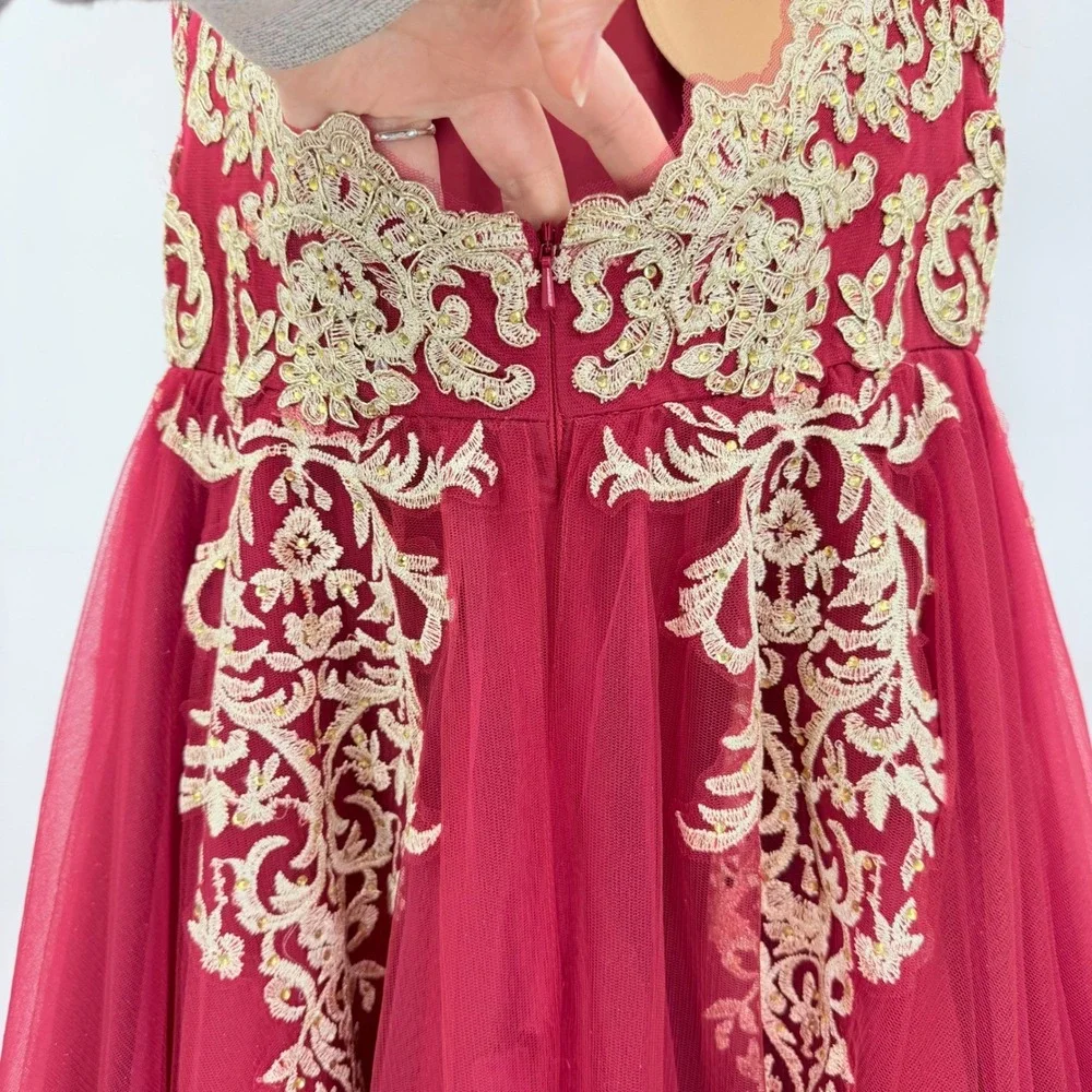 Fifteen Roses Ball Gown Womens 10 Red Gold Lace Embroidery Quinceanera Excellent